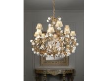 22 lights Chandelier Gold painted with handmade Ceramic Roses